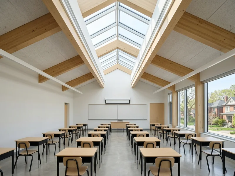 Toronto school classroom lit by a ridge skylight with laminated glass