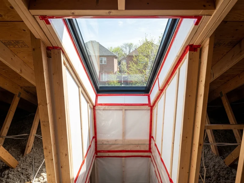 Repaired skylight shaft with new insulation and vapour barrier
