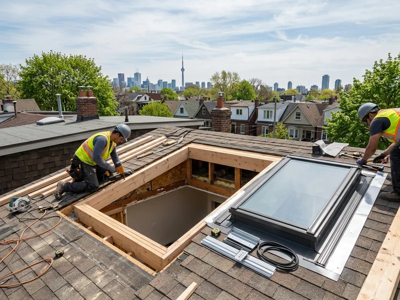 Enlarged skylight opening reframed with new headers for a bigger unit