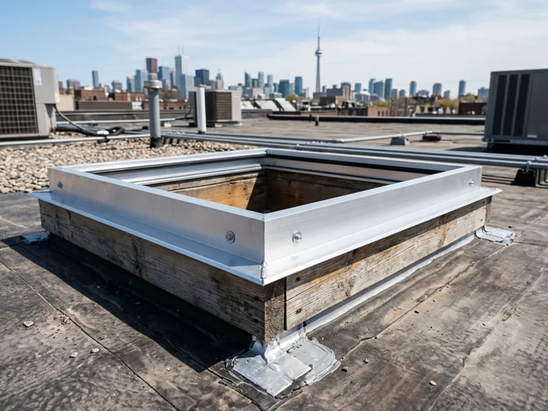 Aluminum curb adapter fitted over an old skylight curb