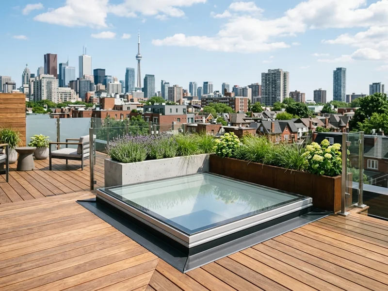 Fakro DXW walkable glass skylight in a Toronto rooftop terrace