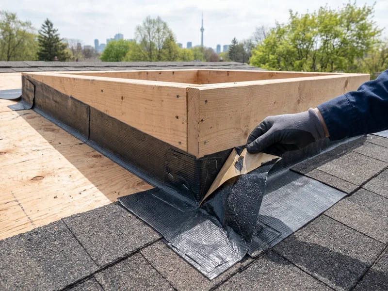 Ice and water shield lapped around a skylight curb before flashing