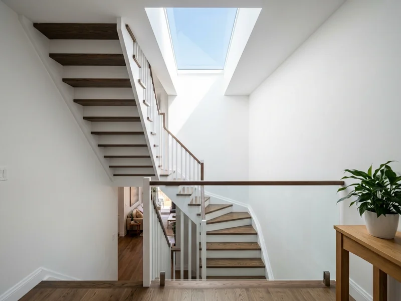 Stairwell after skylight replacement with clear new glass