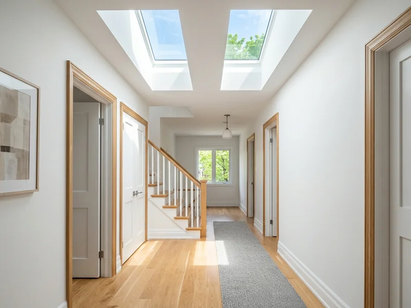 Leaside hallway with two new Velux FS skylights replacing acrylic domes