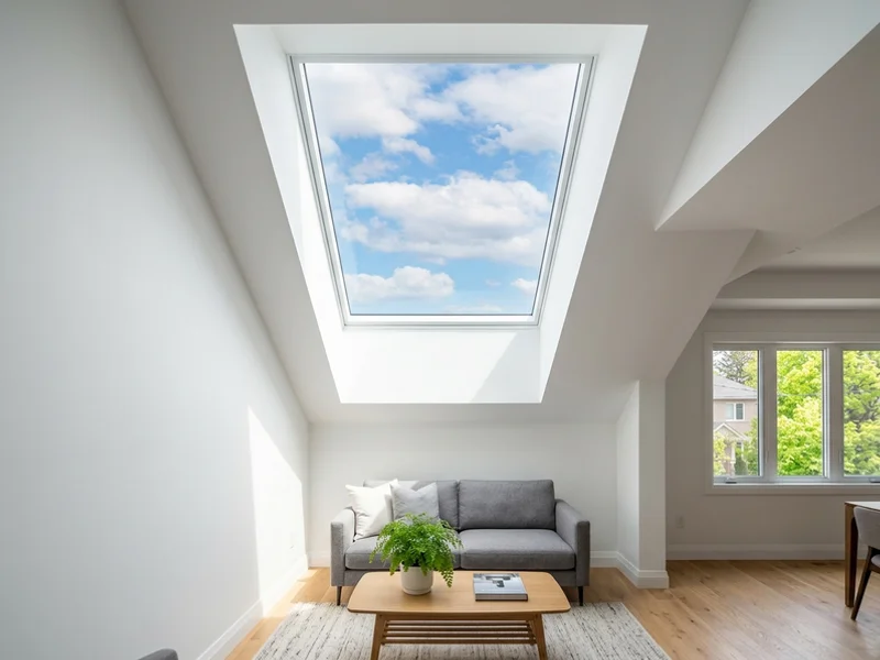 Clear new skylight glass after replacement viewed from inside