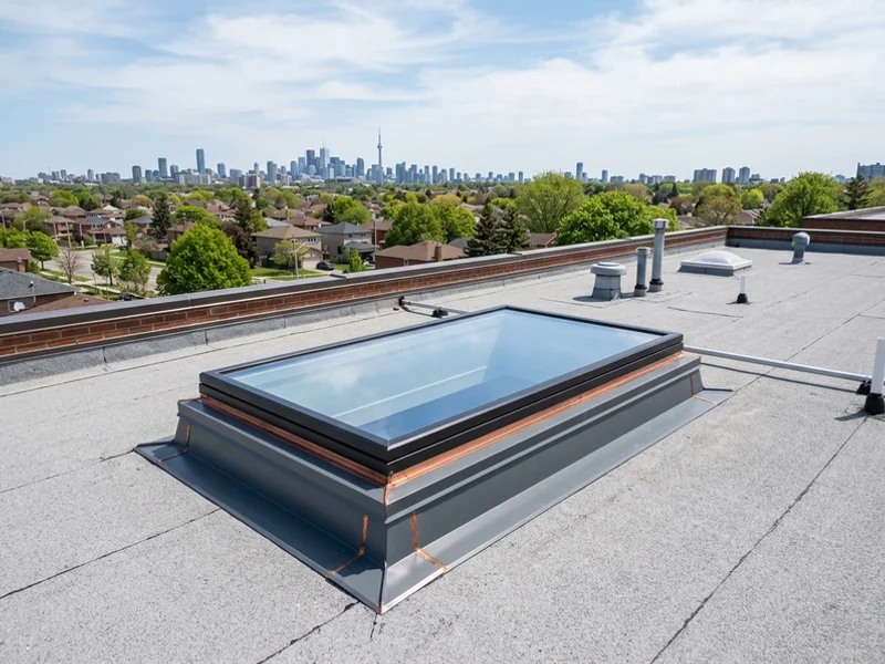 New Low-E glass skylight on a rebuilt curb where an acrylic dome used to be