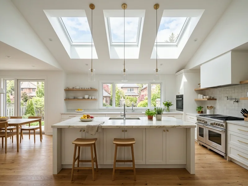 Rosedale kitchen with three Velux VSS solar skylights