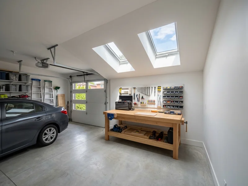 Scarborough garage workshop with two new fixed skylights