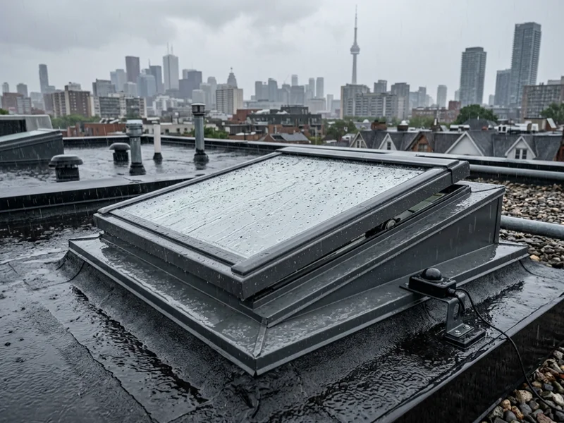 Solar skylight closing during a rain shower