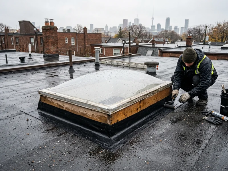 Temporary membrane seal applied around a leaking skylight curb