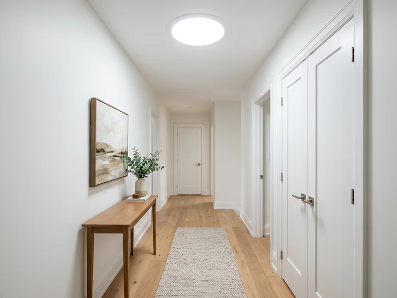Velux TGR sun tunnel diffuser lighting a windowless hallway