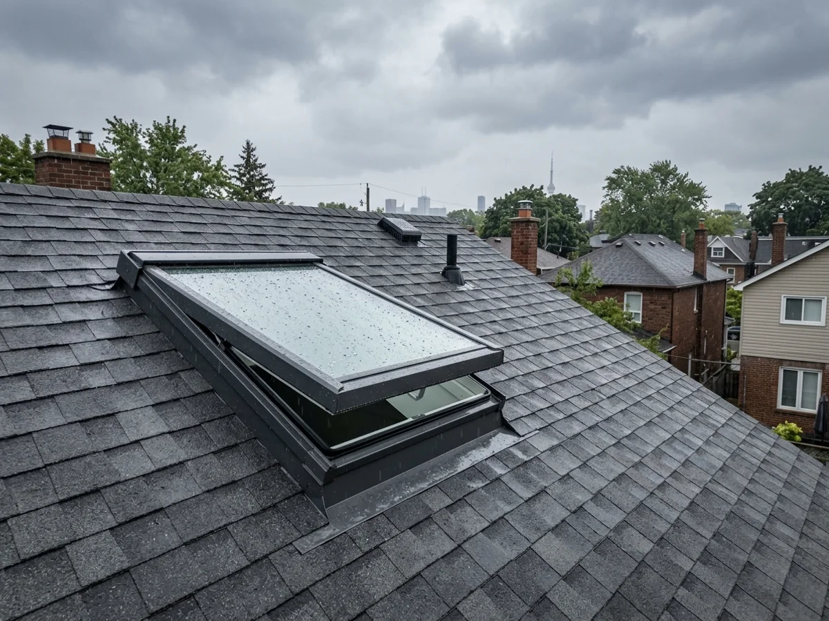 Smart venting skylight closing automatically as rain begins
