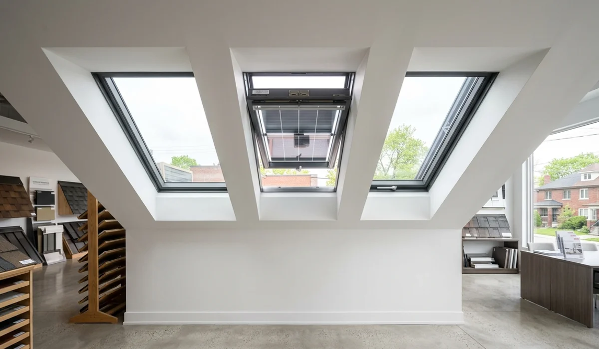 Velux FS, Velux VSS and Fakro FTT skylight units side by side